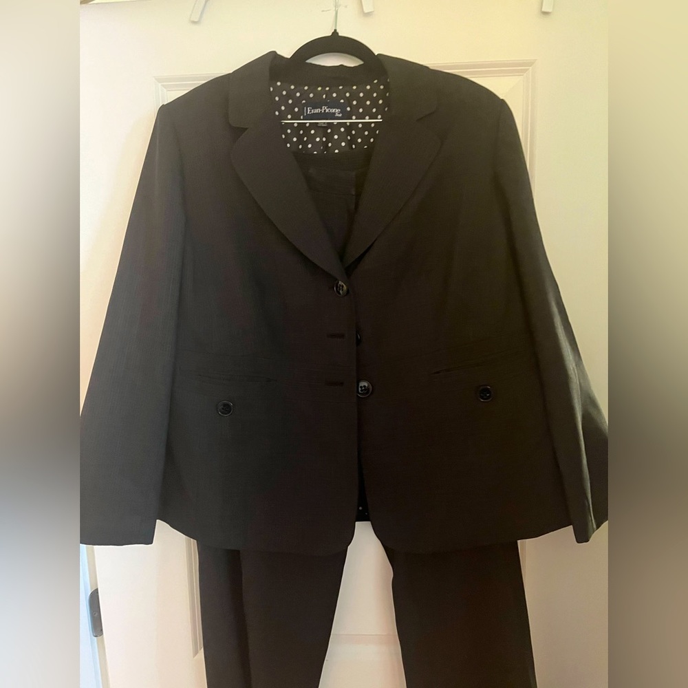 Evan-Picone black suit with textured stripes